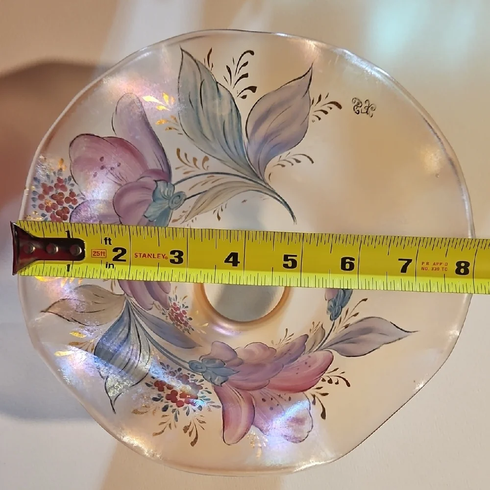 Signed Handcrafted/painted Lustrous Irridescant Glass Lamp Shade
